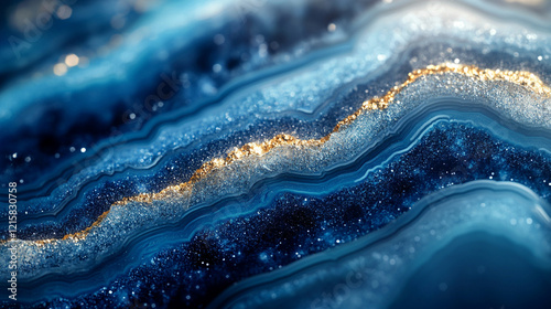 A stunning abstract background featuring the textured surface of blue agate stones with modern geode patterns, a natural rock texture, and a glossy finish in a minimalistic bright tone and blurred spa