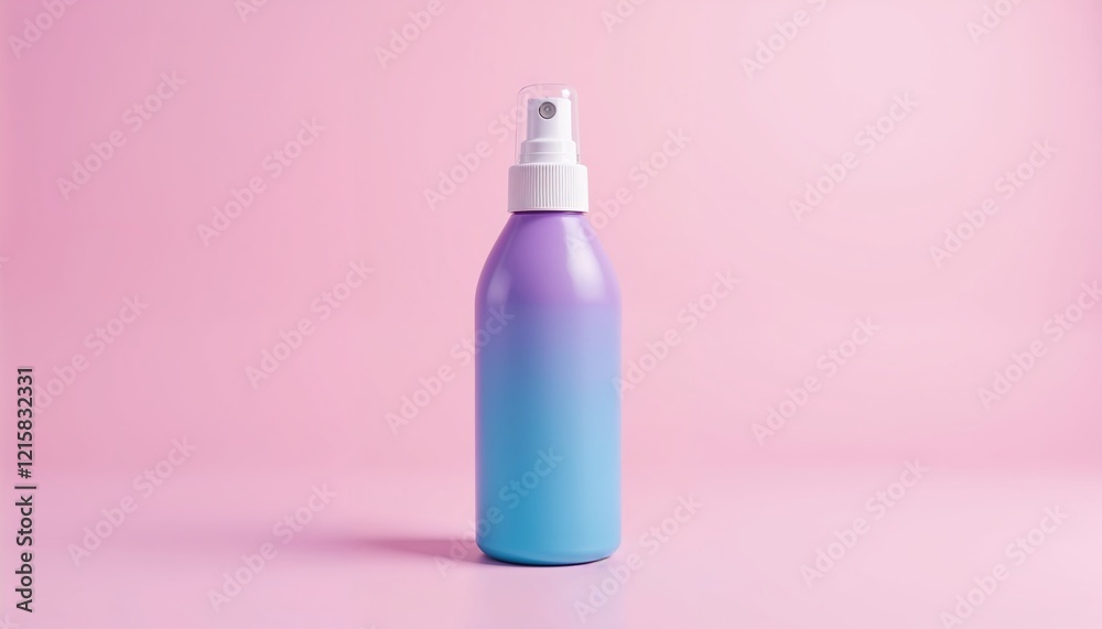 Gradient lavender and blue spray bottle on pink background Gradient lavender and blue spray bottle on pink background