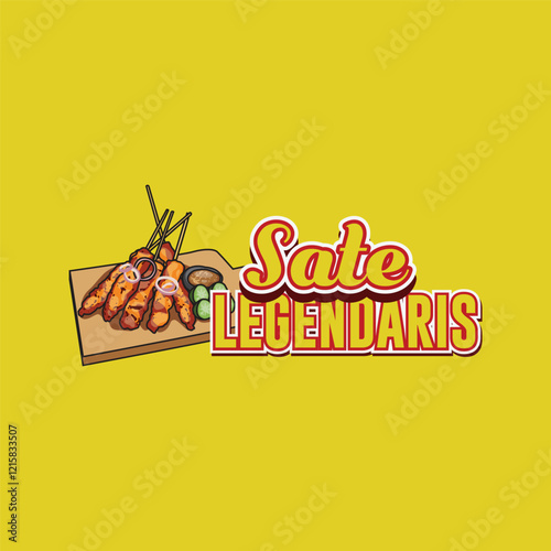 Sate legendaris food logo template illustration concept