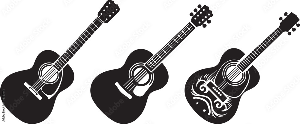Fototapeta premium Guitar silhouette vector art illustration. Black and white Guitar vector illustration.