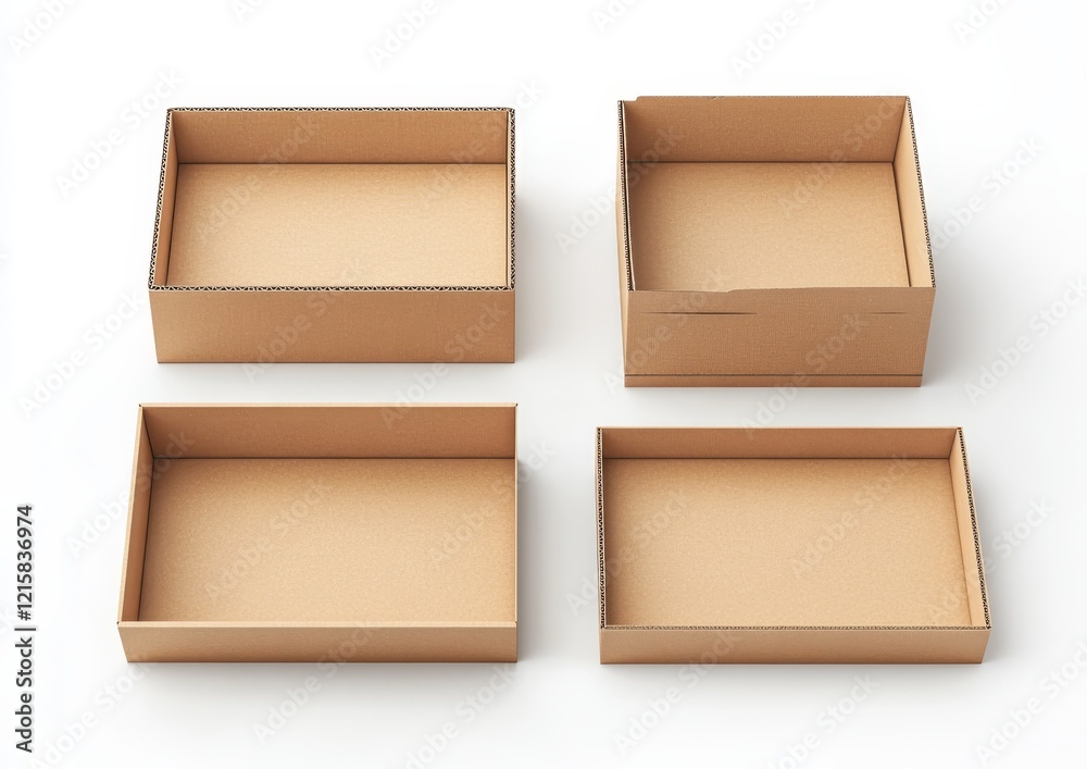 Obraz premium Four empty cardboard boxes, different angles.