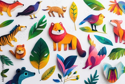 Bright and colorful wild animal illustrations suitable for nature-themed projects photo