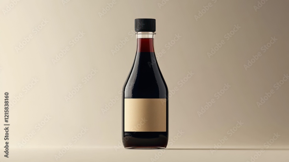 Dark liquid in clear glass bottle with blank label. Dark liquid in clear glass bottle with blank label.