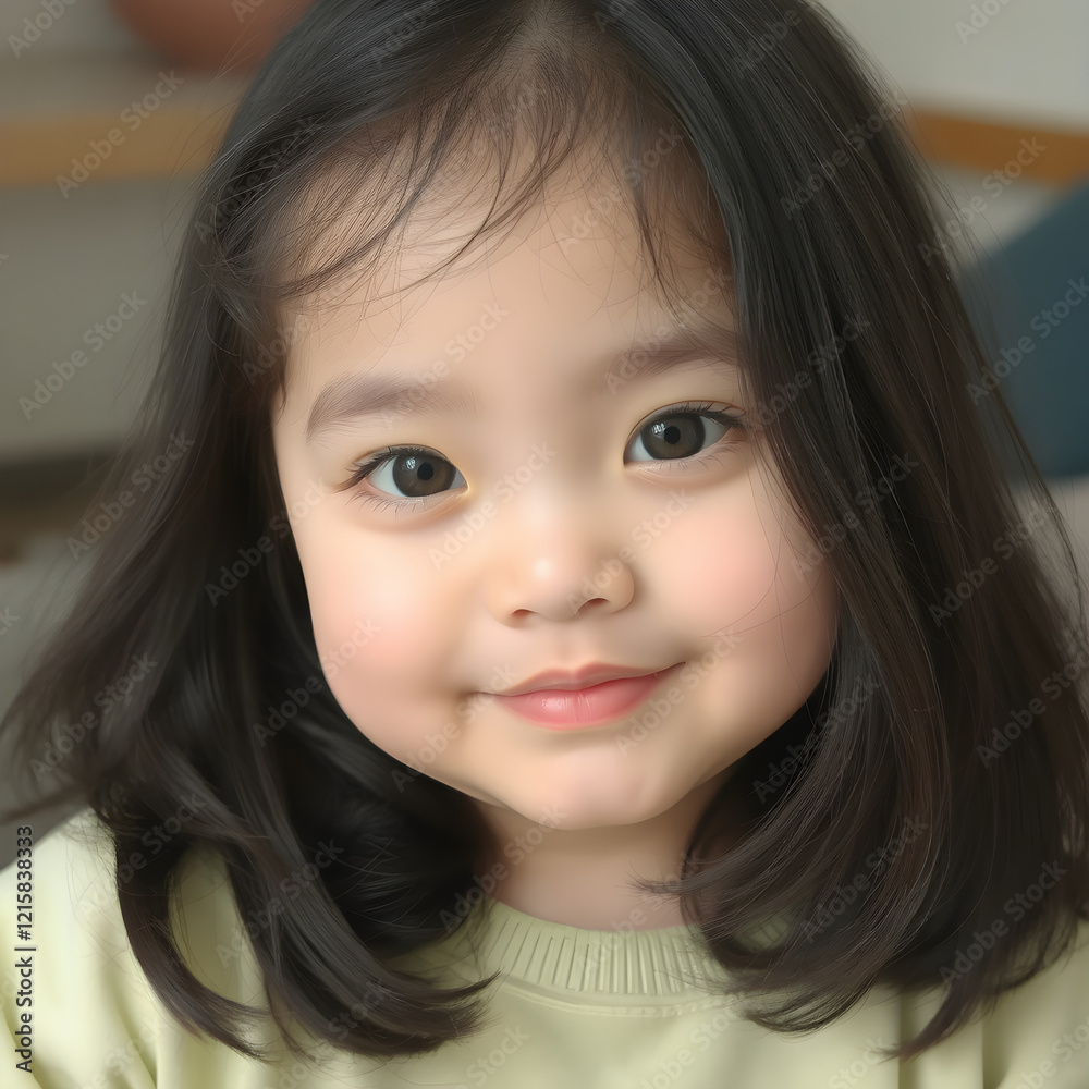 Una pequeña con rostro angelical y melena oscura perfectamente enmarcada. Una pequeña con rostro angelical y melena oscura perfectamente enmarcada.