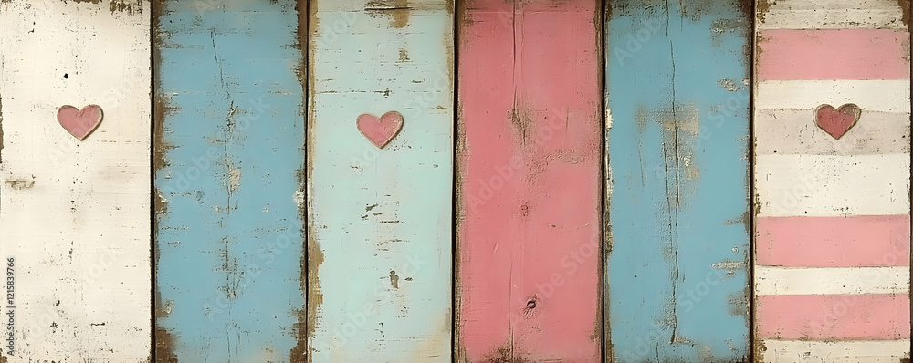 Naklejka premium Pastel Pink Blue Heart Wood Background Illustration