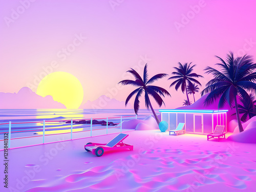 80's style neon beach illustration