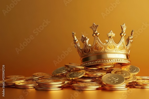 Golden Crown Rests Upon A Pile Of Gold Coins