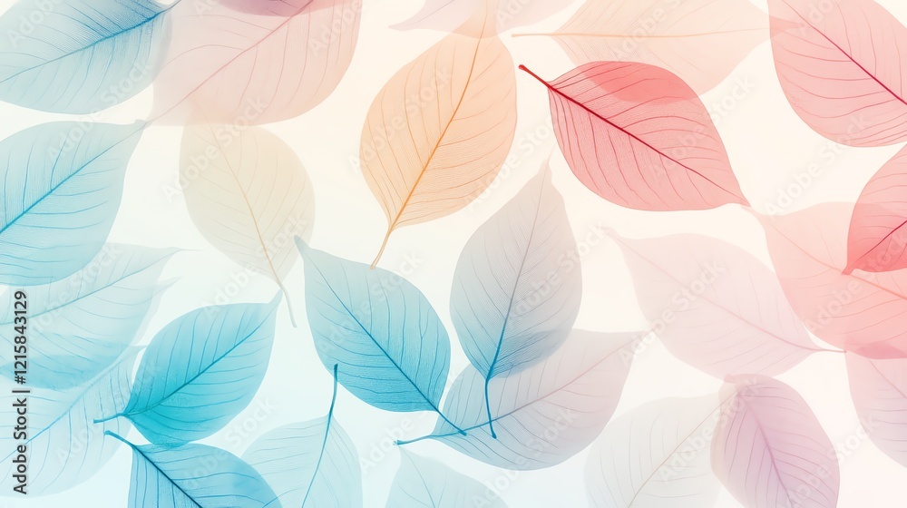 A soft and colorful arrangement of transparent leaves, creating a serene and artistic background. A soft and colorful arrangement of transparent leaves, creating a serene and artistic background.