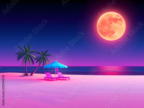 80's style neon beach illustration