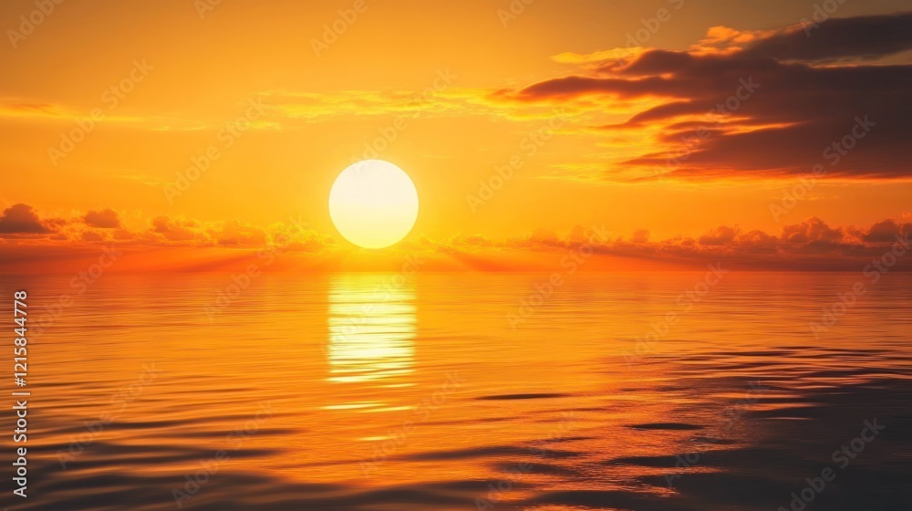 Golden hour seascape with vibrant sunset over calm water reflecting sun rays Golden hour seascape with vibrant sunset over calm water reflecting sun rays