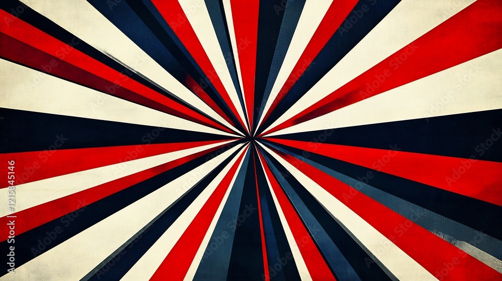 Fototapeta premium Red white blue burst pattern vibrant retro design. AI Generated