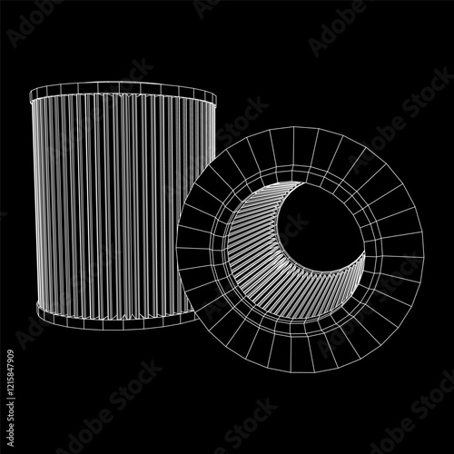 Car engine air filters. Auto spare part. Car care service maintenance. Wireframe low poly mesh vector illustration.