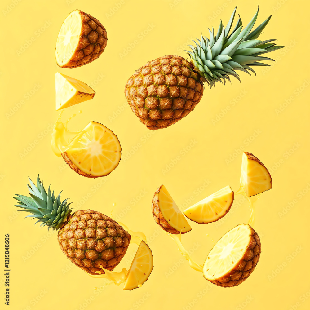 Pineapple Explosion Fresh and Juicy Slices in Motion Pineapple Explosion Fresh and Juicy Slices in Motion