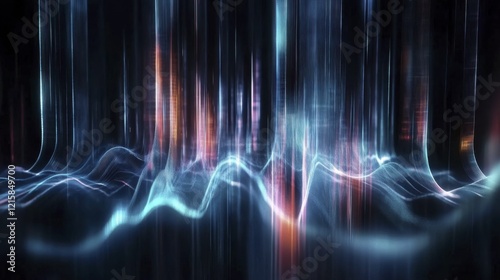Abstract light waves and vertical streaks in digital blue and pink spectrum