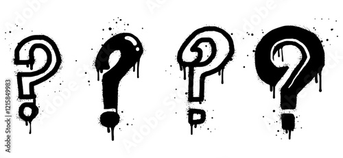 Set of Spray painted graffiti question marks in black over white. question drip symbol. isolated on white background. vector illustration