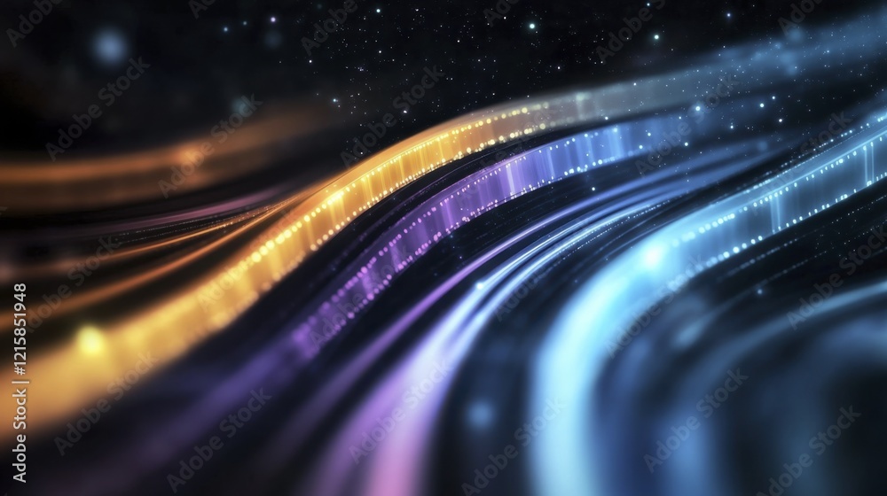 Obraz premium Colorful light trails on dark background with sparkling stars