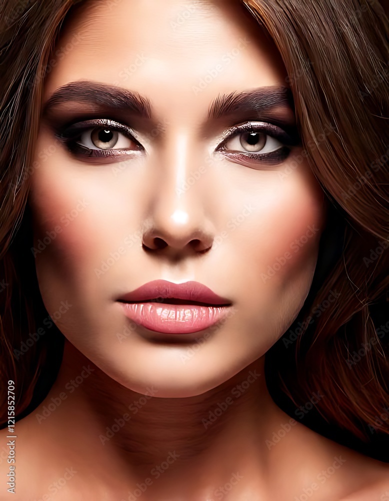 custom made wallpaper toronto digitalA close-up portrait shows a woman with smokey eyes and pink lips.