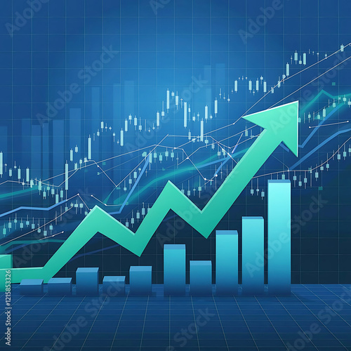 Positive Stock Market Trend Graph Showing Growth. A dynamic stock market graph showcases a strong upward trend.