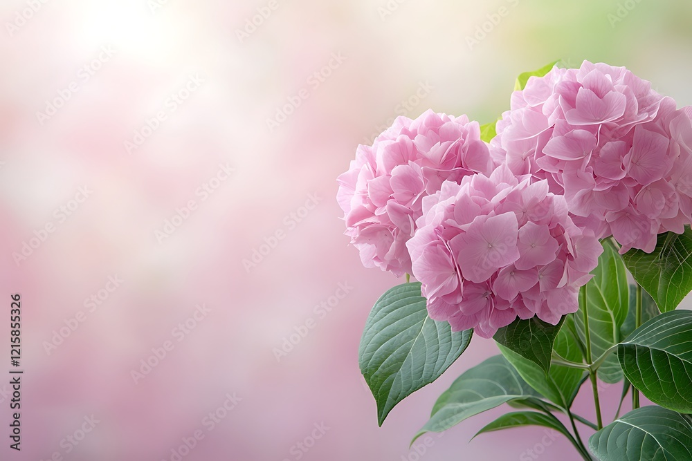 Floral display of pink hydrangeas in nature background green environment close-up view Floral display of pink hydrangeas in nature background green environment close-up view