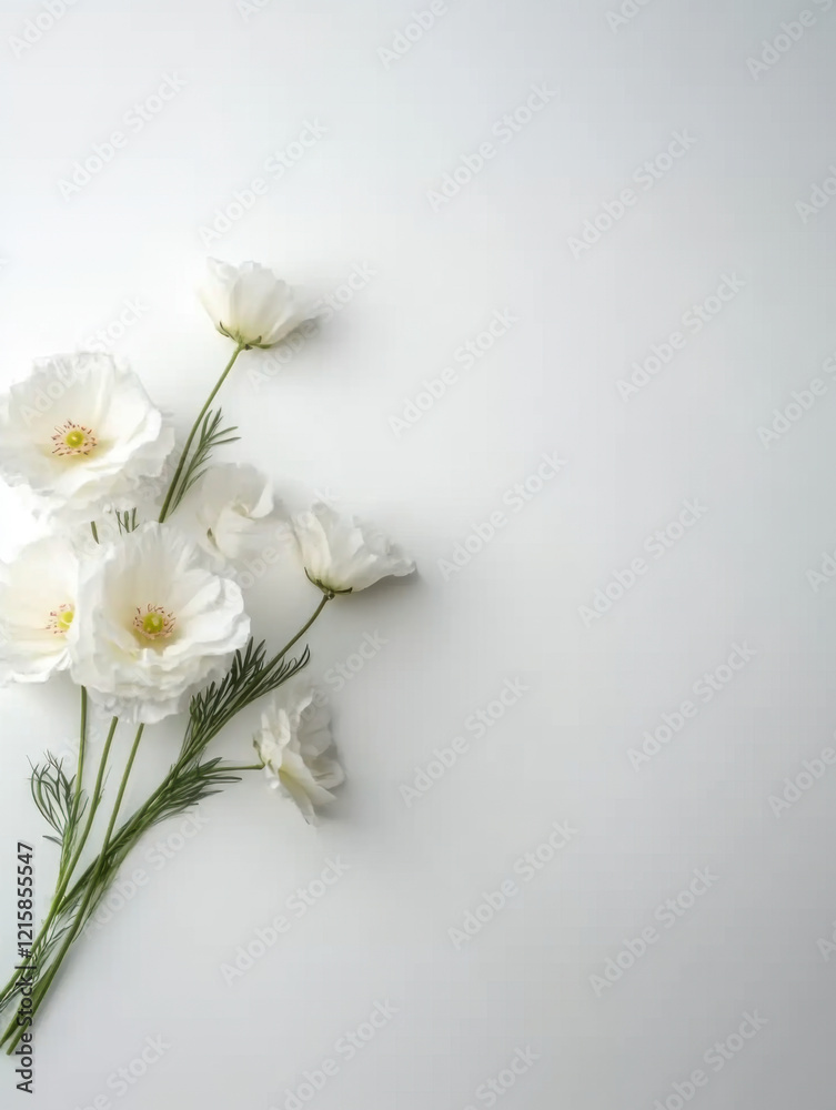 Fototapeta premium delicate arrangement of white flowers against a minimalistic background