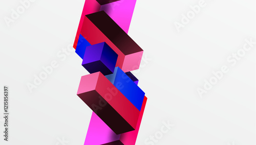 Sleek abstract design featuring isometric 3D blocks in a clean, modern composition. Perfect for tech-inspired themes, with vibrant colors and geometric precision