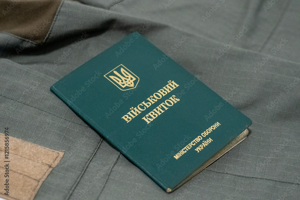 Ukrainian military ID and chevron of the Ukrainian army. Documents of a serviceman of Ukraine. Military ID Ukraine. Ukrainian military ID and chevron of the Ukrainian army. Documents of a serviceman of Ukraine. Military ID Ukraine.