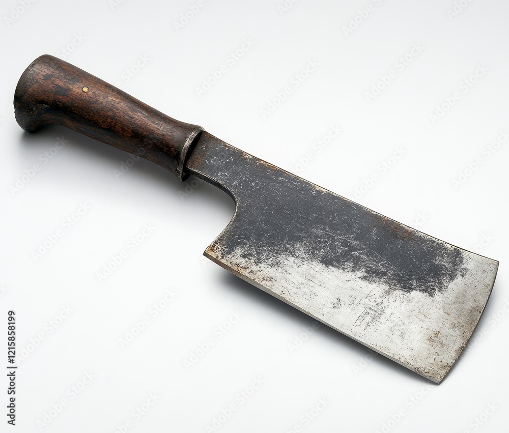 Antique cleaver with dark wood handle, showing age and wear. Antique cleaver with dark wood handle, showing age and wear.