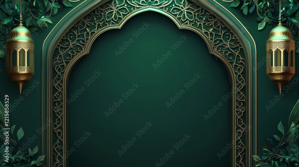 Obraz premium Islamic style frame. Ramadan background on a dark green color. Ramadan wallpaper. Islamic background 