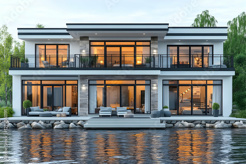 Modern Lakefront House 3D Illustration