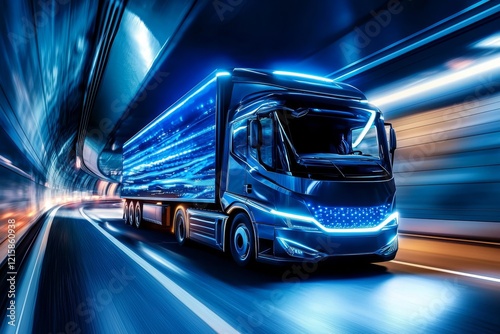 A zero-emission truck bus showcases the road of tomorrow in a vibrant setting.