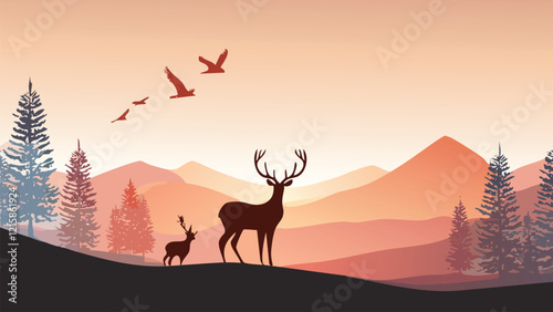 landscape with deer