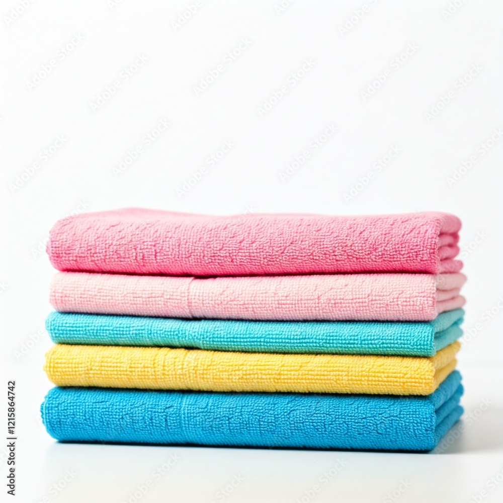 stack of colorful microfiber cleaning cloths on white background stack of colorful microfiber cleaning cloths on white background