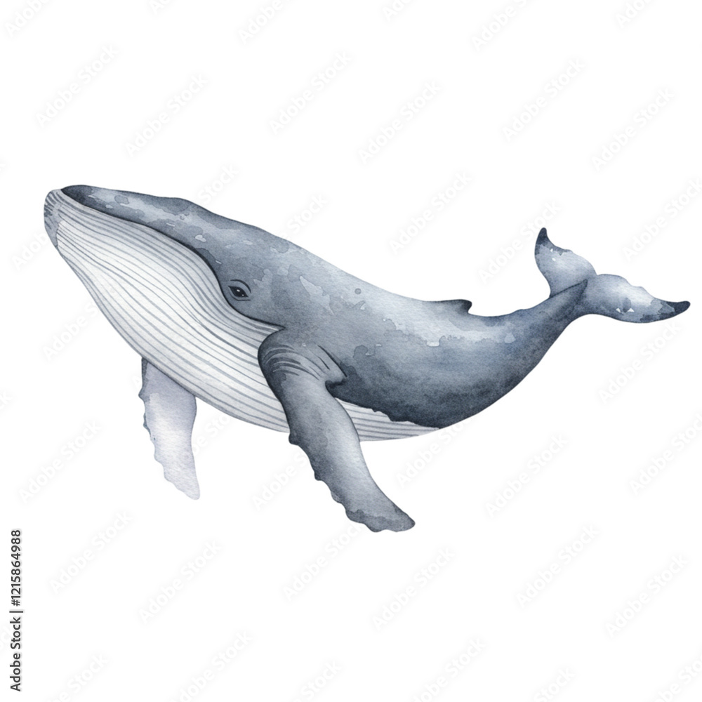 Obraz premium Elegant Watercolor Humpback Whale Ocean Wildlife Painting Art Sea Blue Gray Image World Fauna Marine