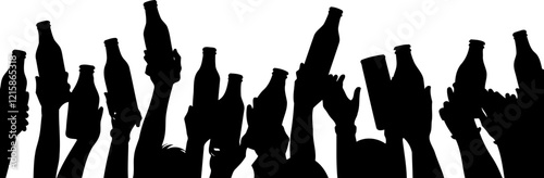 crowd hand holding beer bottle silhouette