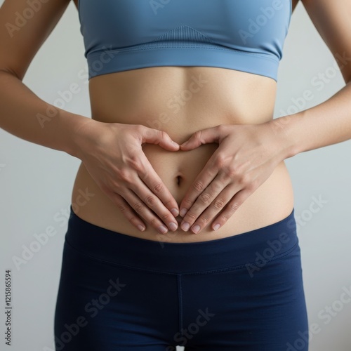 Woman making heart shape on her stomach