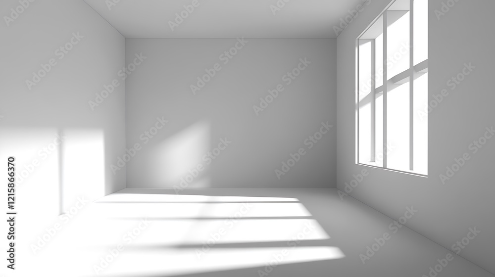 Sunlight Illuminates Empty White Room With Window