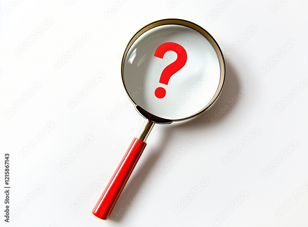 A magnifying glass hovering over the red question mark icon A magnifying glass hovering over the red question mark icon