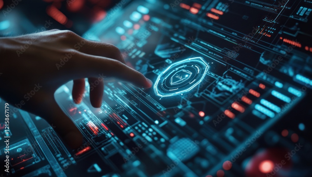 Cybersecurity: Digital Shield, Interactive Interface, Data Protection, Futuristic Technology, Advanced System Cybersecurity: Digital Shield, Interactive Interface, Data Protection, Futuristic Technology, Advanced System