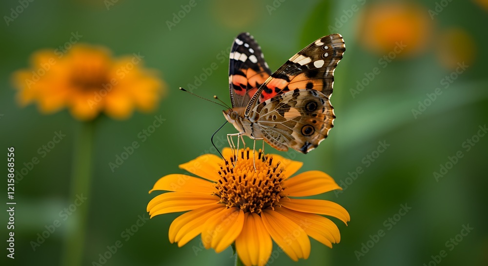 Painted Lady Butterfly on Yellow Flower Nature Photography Painted Lady Butterfly on Yellow Flower Nature Photography