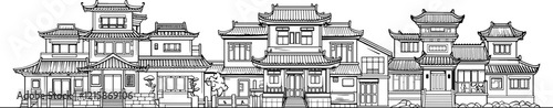 traditional chinese housing drawing outline