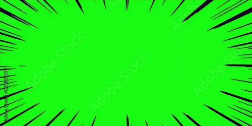 Bright green background with bold comic book-style lines and shapes, funny, popculture, fashion illustration photo