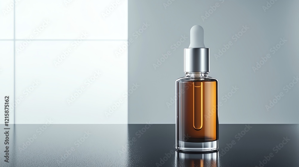 Minimalist brown glass dropper bottle on sleek surface, perfect for skincare, essential oils, or cosmetic products. Minimalist brown glass dropper bottle on sleek surface, perfect for skincare, essential oils, or cosmetic products.