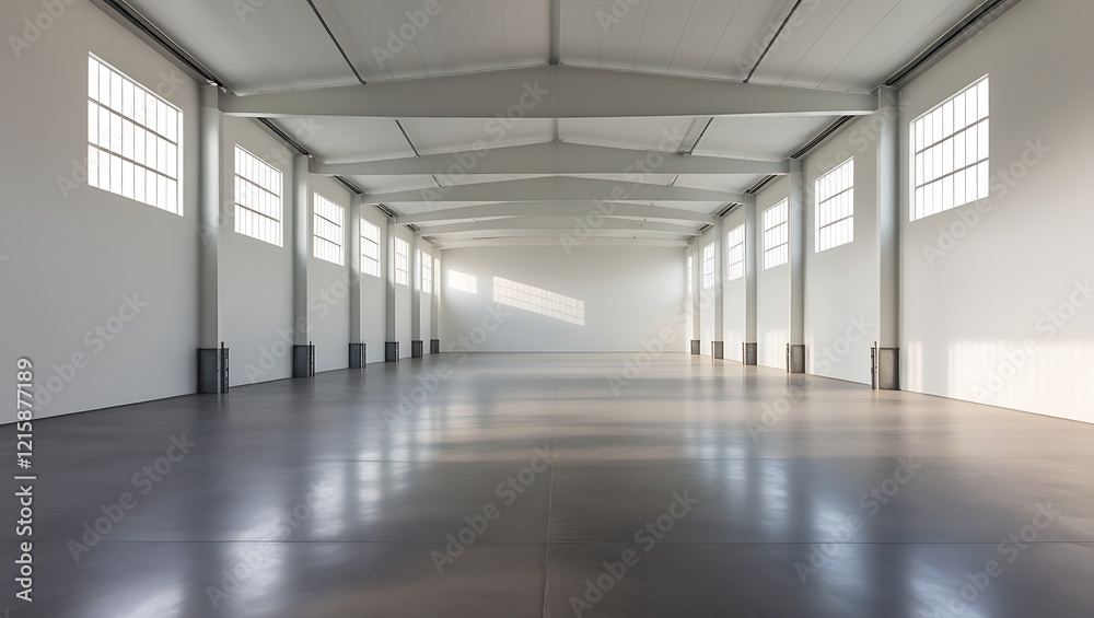 White big clean empty industrial hall as warehouse or office space White big clean empty industrial hall as warehouse or office space