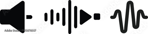 Sound icon set vector illustration. flat in black color, digital voice recorder and audio wave, frequency sound wave.