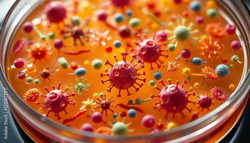 Microscopic World: A Colorful Visualization of Viruses and Bacteria in a Petri Dish