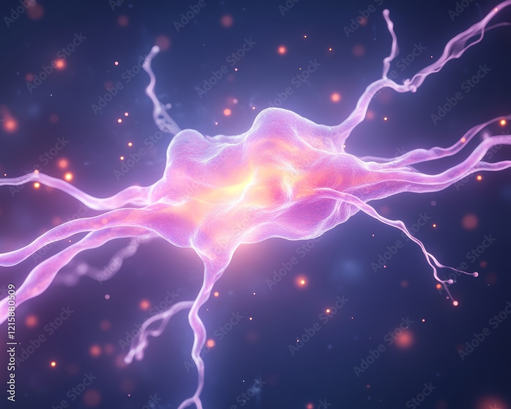 Glowing Neuron Cell Microscopic View Glowing Neuron Cell Microscopic View