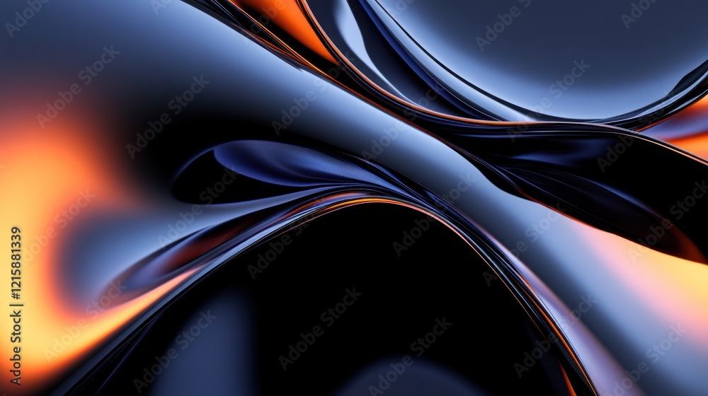 Obraz premium Abstract Liquid Dark Blue Orange Swirls Reflective Surface Design