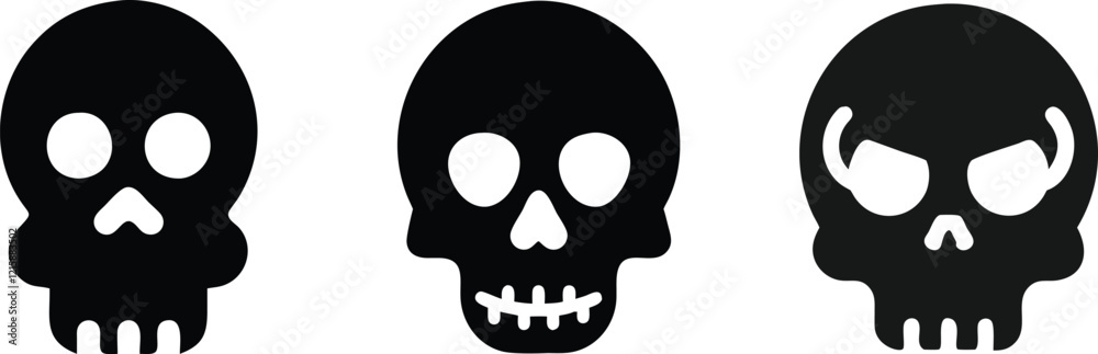 Danger skull flat icon vector set illustration in black color and filled style. Danger skull flat icon vector set illustration in black color and filled style.