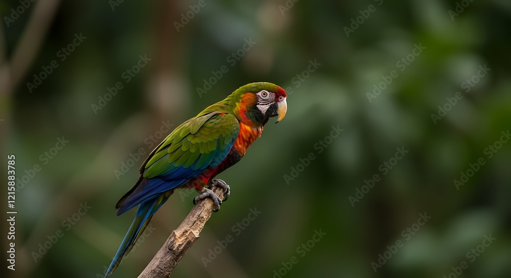 Vibrant Green-winged Macaw Perched on Branch Vibrant Green-winged Macaw Perched on Branch