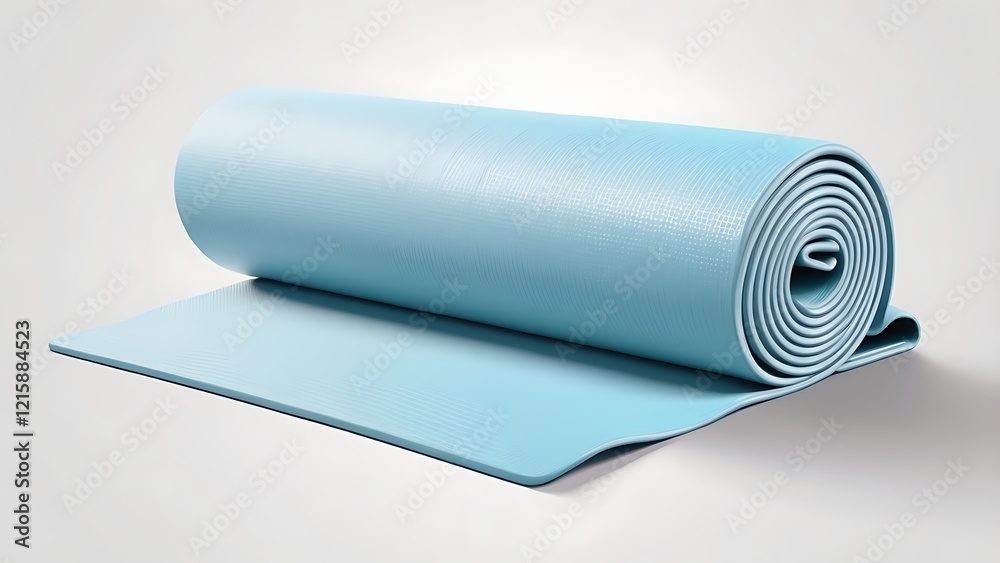3D-rendered icon of a yoga mat rolled up, white background. 3D-rendered icon of a yoga mat rolled up, white background.